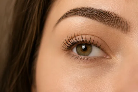 Close-up van natuurlijk gelifte wimpers